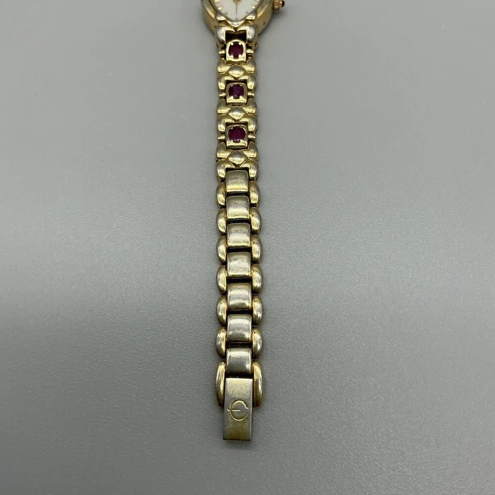 Elgin Ruby Womens Watch 17mm MOP Dial Gold Tone Bracelet New Battery 7.5